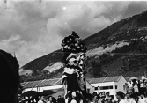 The village unicorn dancers on site on new village opening day 23/4/1964 (Image)