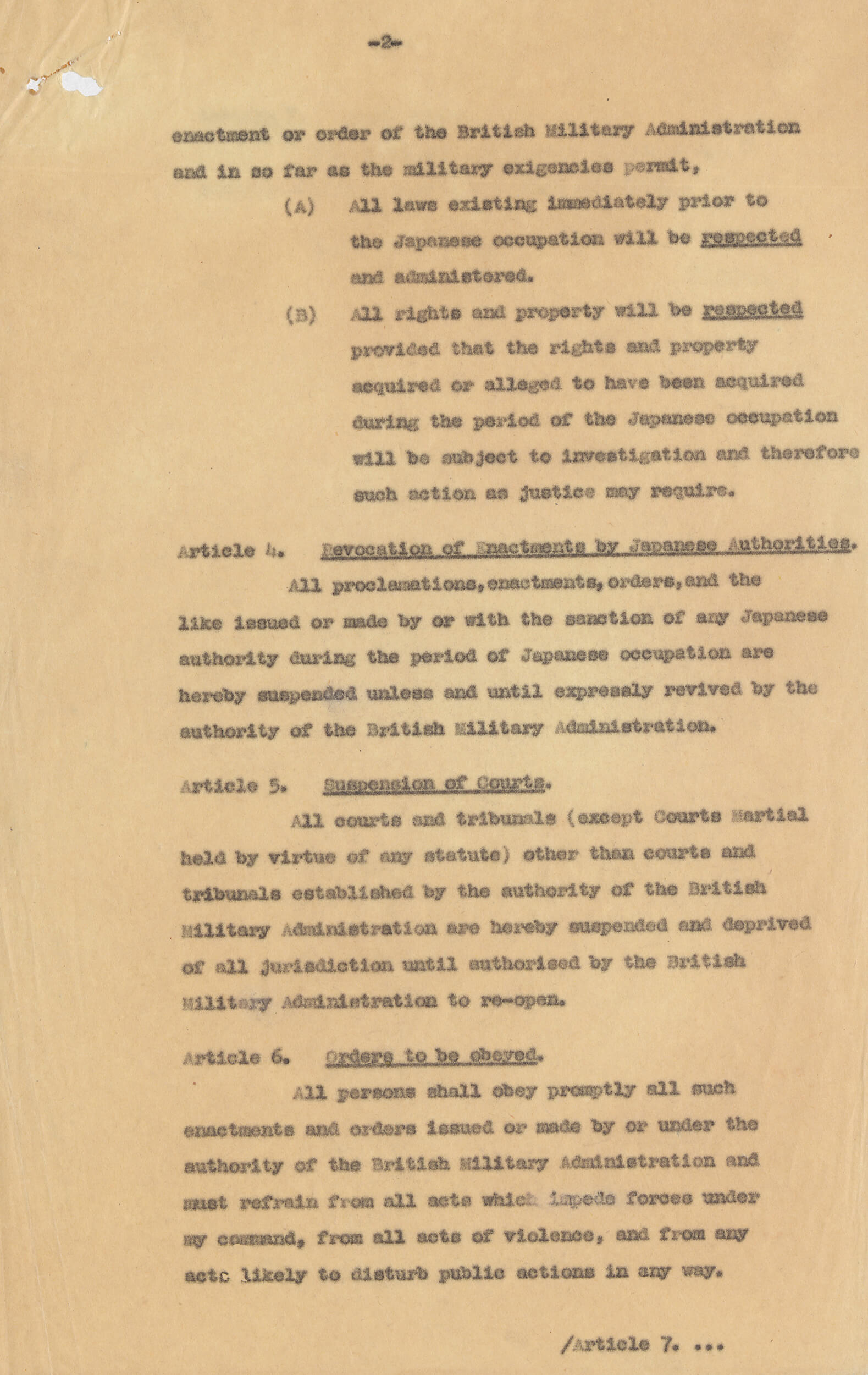 在日本投降后至1946年4月，香港由临时军政府管治。 HKRS163-1-214 (1945)