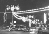 Decorations and coloured lights at Tsim Sha Tsui during the week-long Festival of Hong Kong, 1969