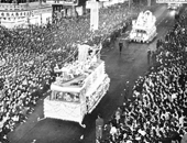 Dragon boat on a float in the parade rank, 1969
