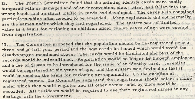 Children under the age of 12 were exempted from registration under the Registration of Persons Ordinance in 1949.  In 1960, the age required for ID card registration was extended to children at the age of 6 or above for the purpose of rationing whenever necessary, as revealed in a document in 1976. (1976) 