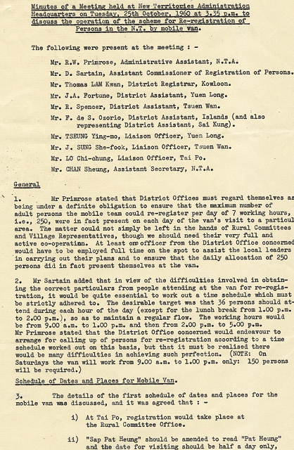 Minutes of a meeting on the operation of mobile registration vans. (1960)  