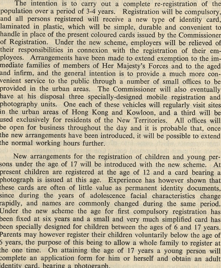 立法局会议提及胶面身份证的设计。(1960年)