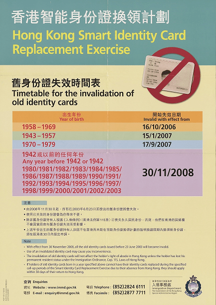 A poster specifying the timetable for the invalidation of old ID cards. (2008)